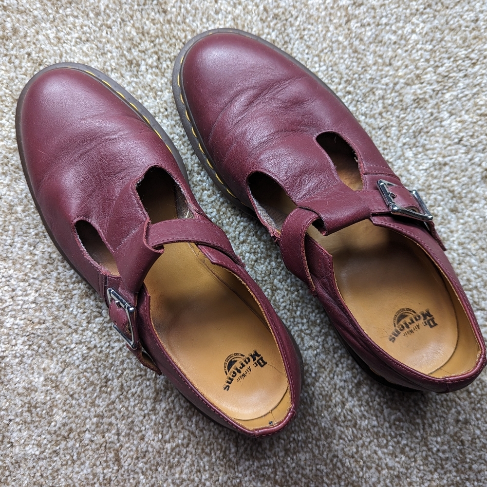 Dr Martens Women's Polly Mary Jane's Red Burgundy Leather size 10 shoes docs
